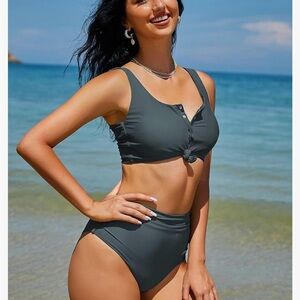 NWT Zaful Women's green high waisted  scoop neck Swimwear swimming set